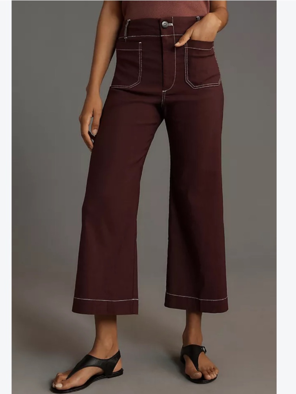Anthropologie Maeve Pants Colette Wide Leg Magic Fabric in Brown White Trim